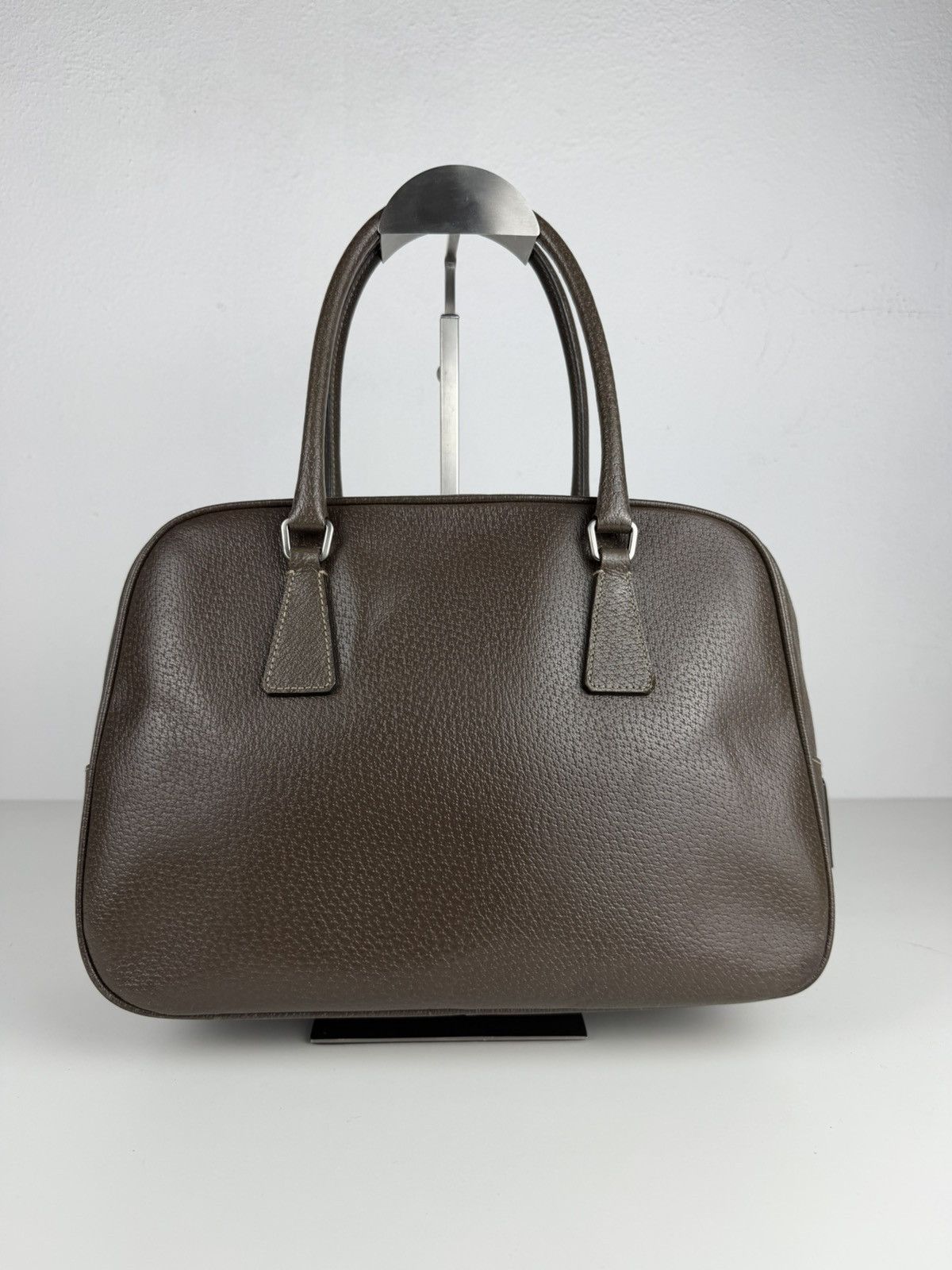 Prada saffiano leather triangle logo mini bowling bag