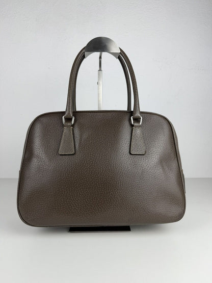 Prada saffiano leather triangle logo mini bowling bag