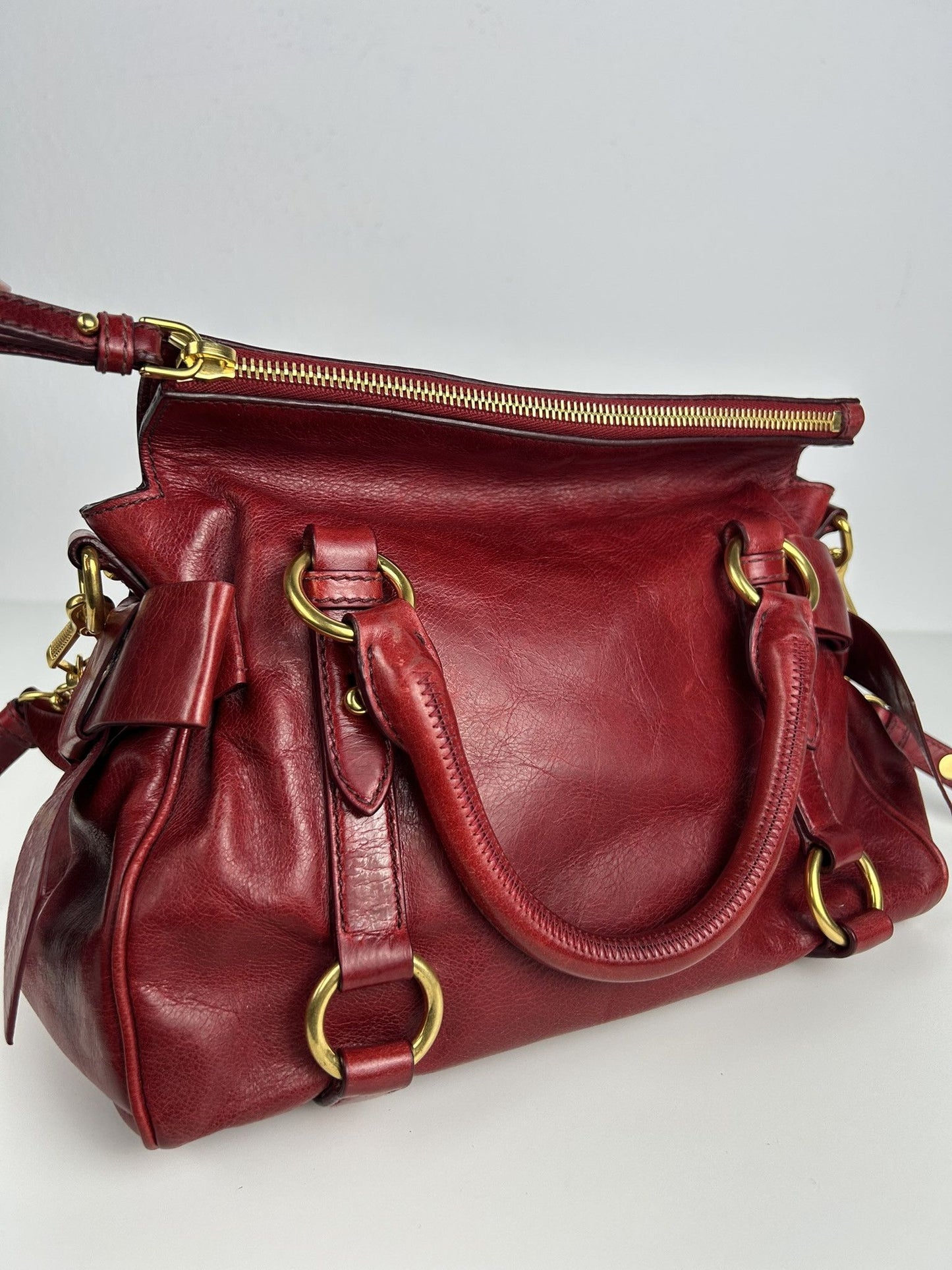 Miu miu vitello small bow bag in red
