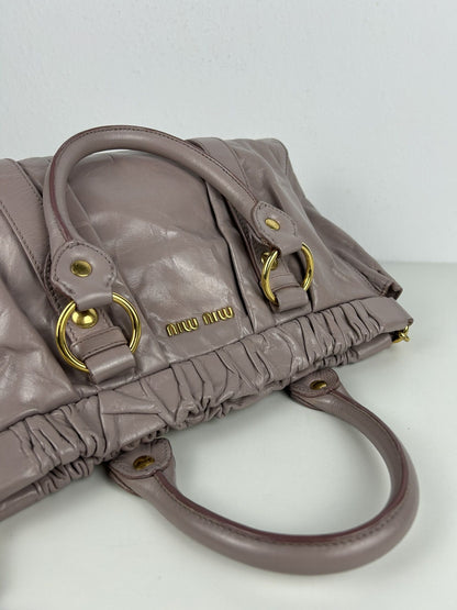Miu miu vitello bauletto aperto gathered leather handbag