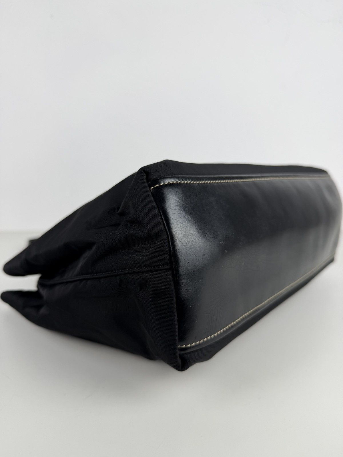 Vintage prada tessuto nylon and leather triangle logo tote