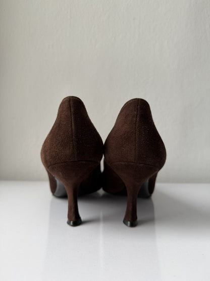 Vintage Prada suede pointed toe chain detail kitten heels