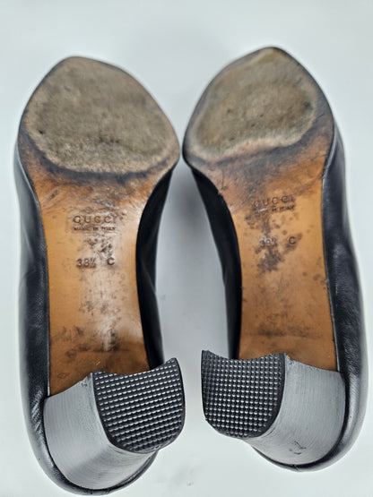 Vintage Gucci almond toe horsebit leather heels