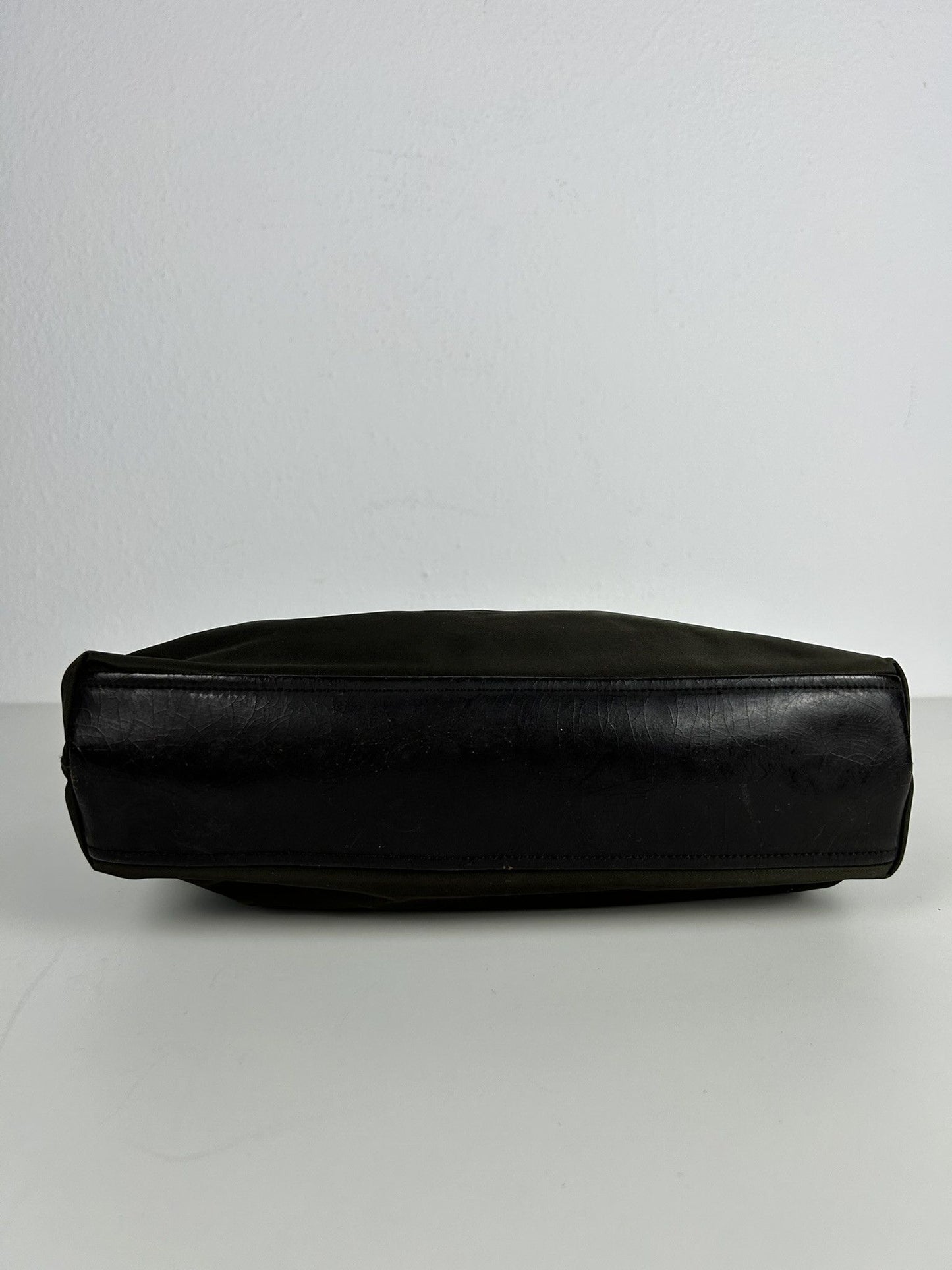 Vintage y2k prada nylon and leather triangle logo tote bag