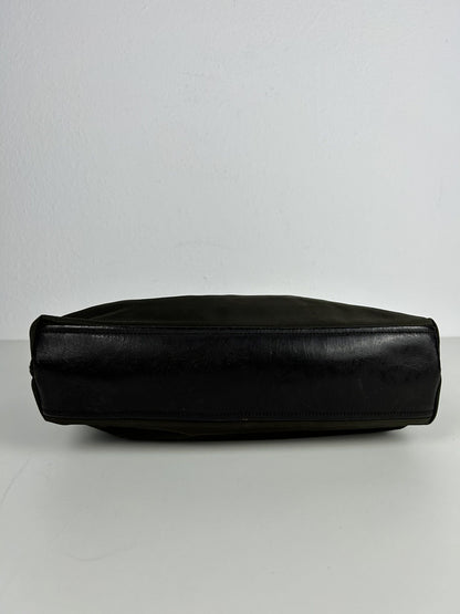 Vintage y2k prada nylon and leather triangle logo tote bag