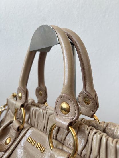 Miu miu vitello bauletto aperto gathered leather handbag
