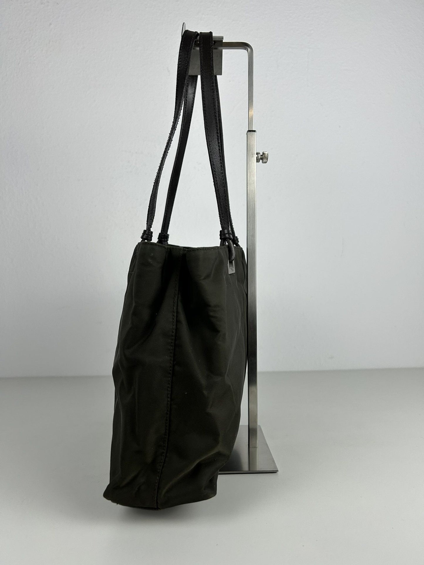 Vintage y2k prada nylon and leather triangle logo tote bag