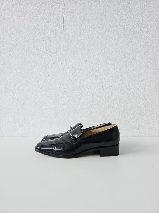 Vintage Gucci patent leather low block heel horsebit loafers