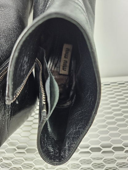 Miu Miu stiletto high heel ankle boots notched sole