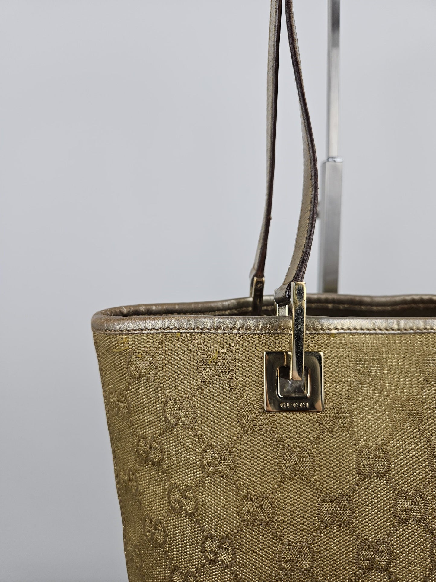 Vintage y2k Gucci gg monogram canvas gold tote bag