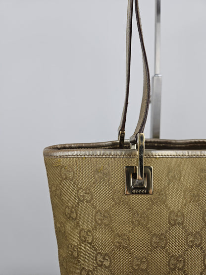 Vintage y2k Gucci gg monogram canvas gold tote bag