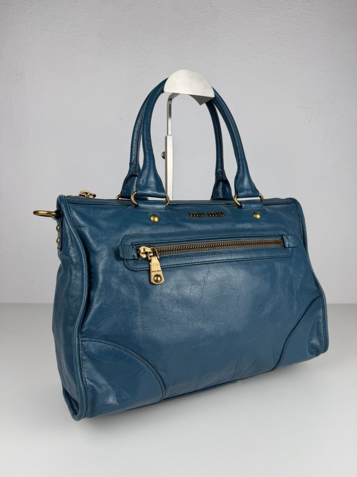 Miu miu vitello lux top zip handbag in turquoise