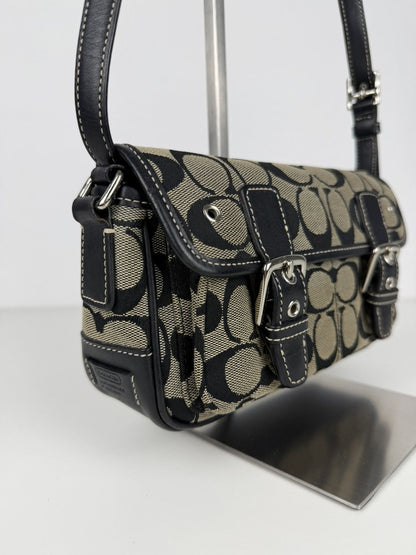 Coach signature leather and canvas shoulder/ crossbody bag