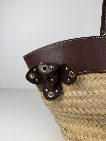 Vintage 90s miu miu wicker and leather basket tote bag