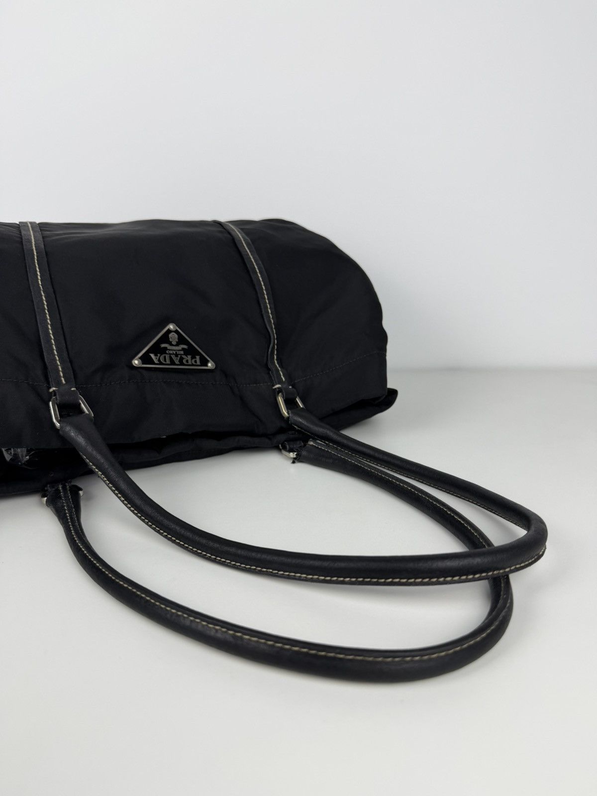 Prada tessuto nylon triangle logo tote bag