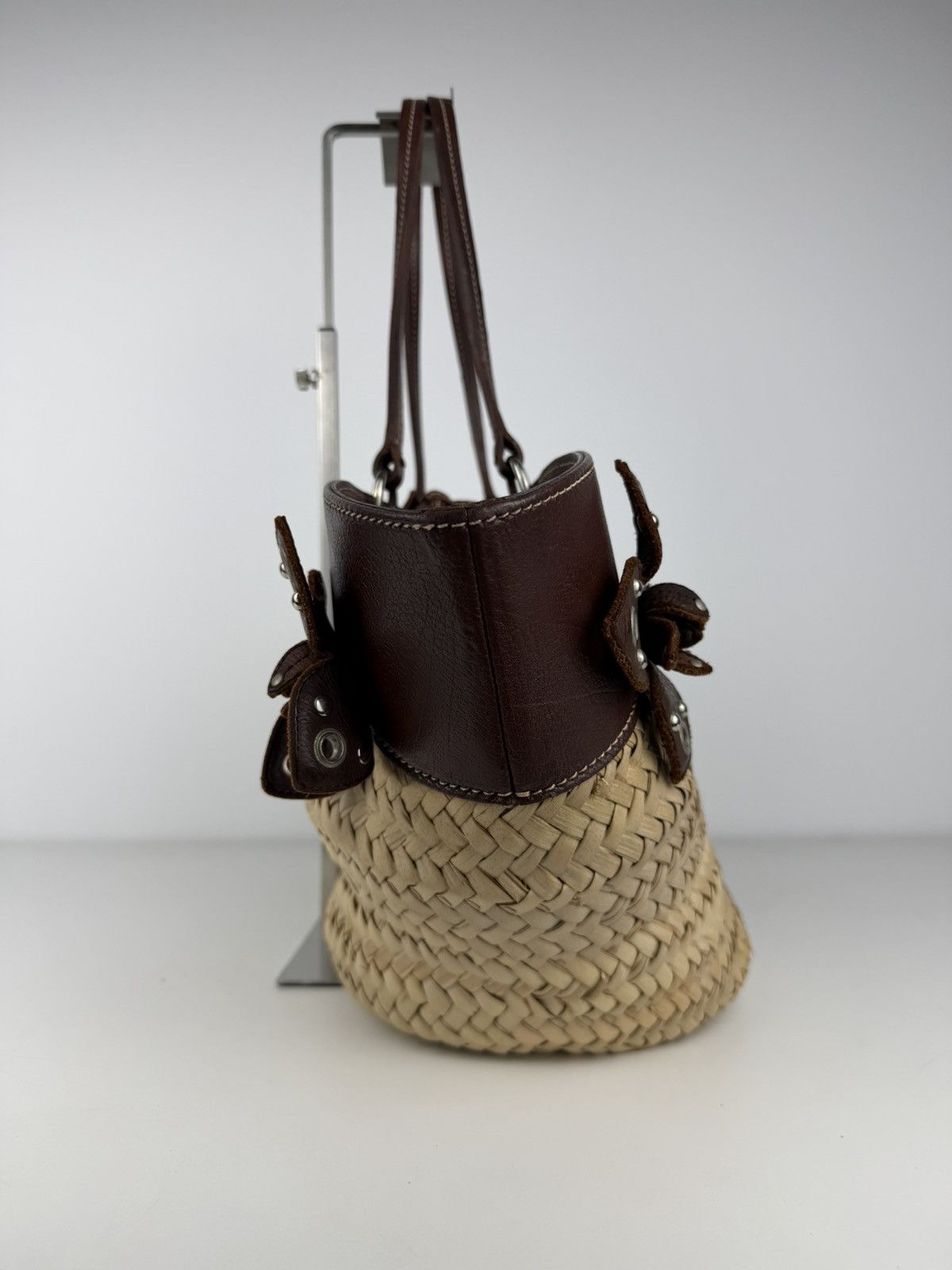Vintage 90s miu miu wicker and leather basket tote bag