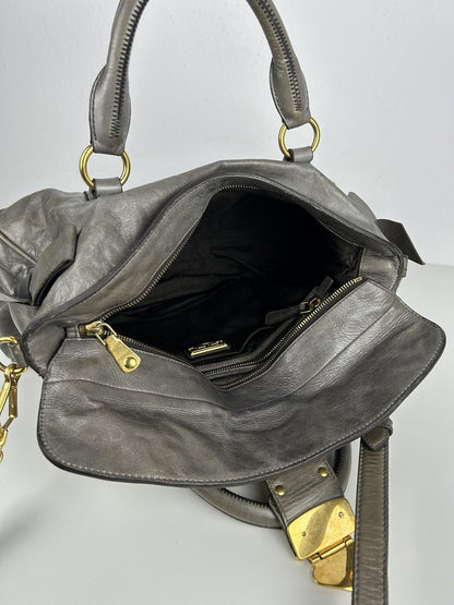 Miu miu vitello bow bag in gray with locket