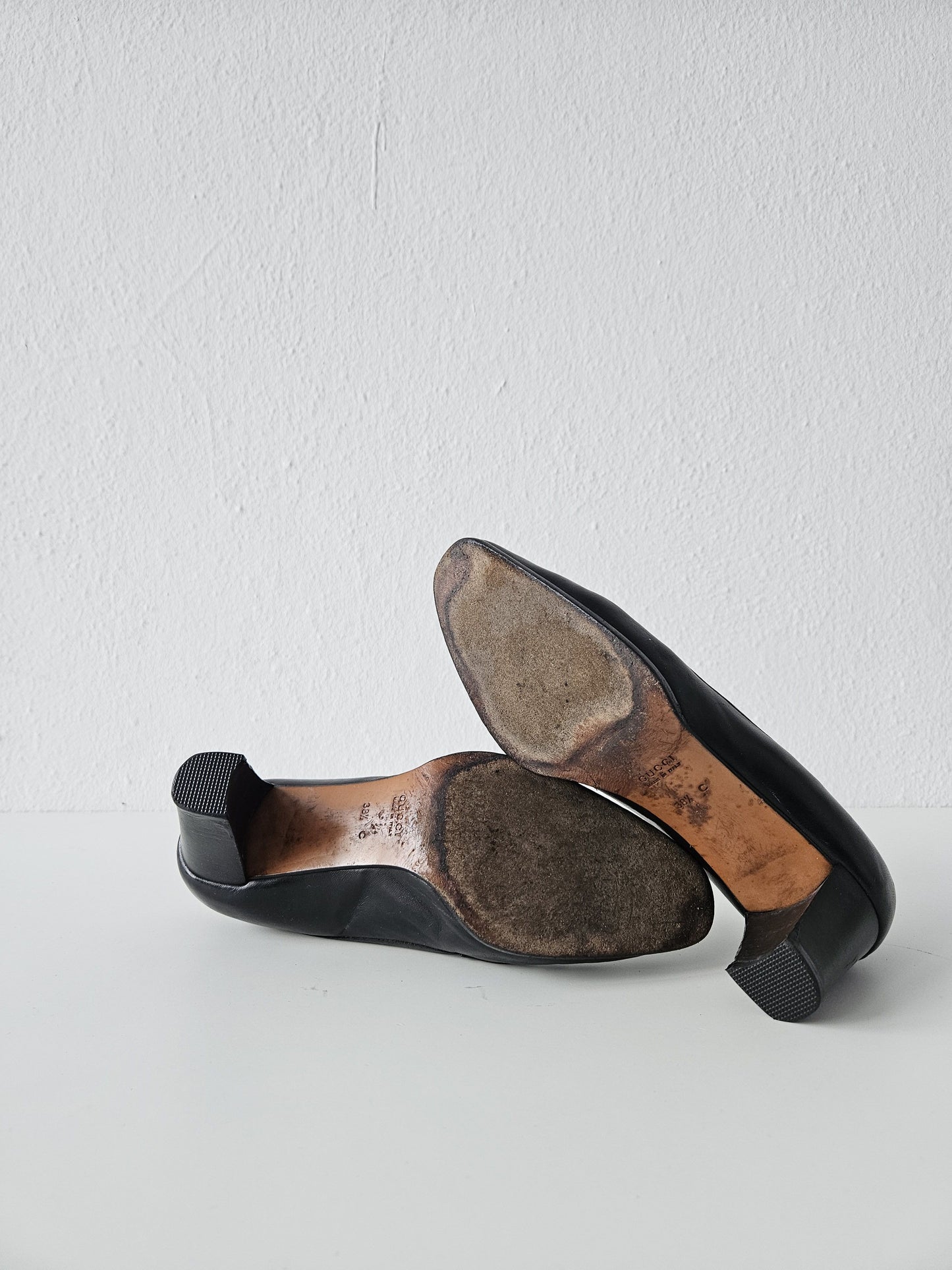 Vintage Gucci almond toe horsebit leather heels