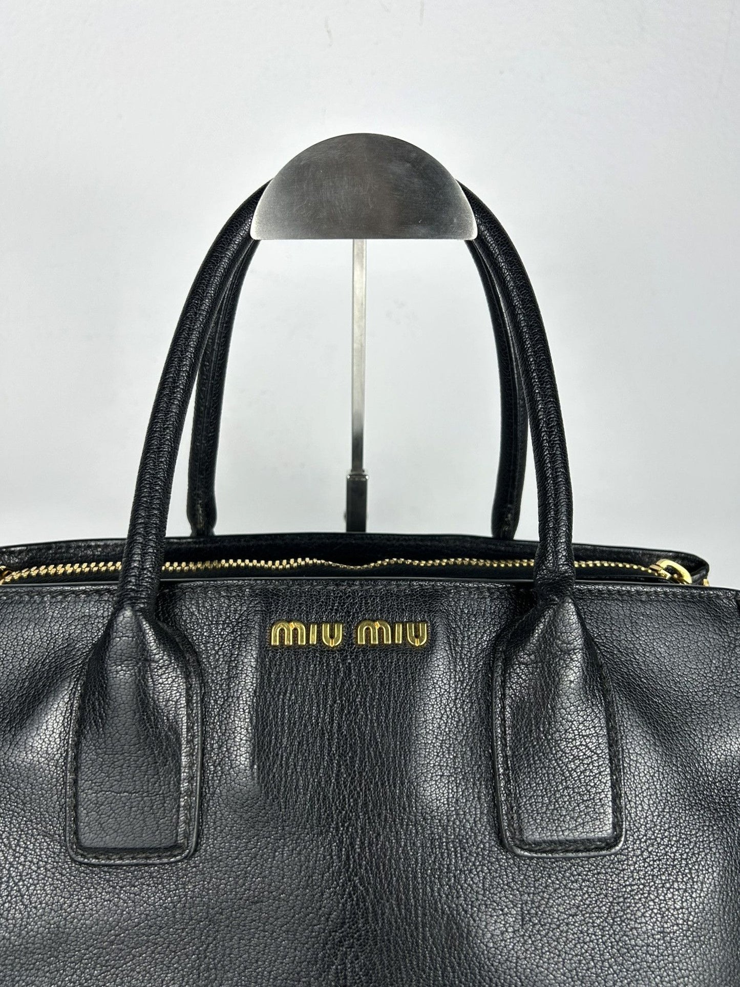 Miu miu madras leather tote bag