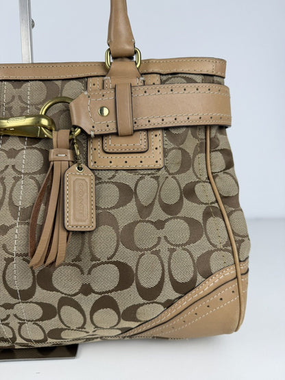 Coach signature leather canvas tassel tote bag