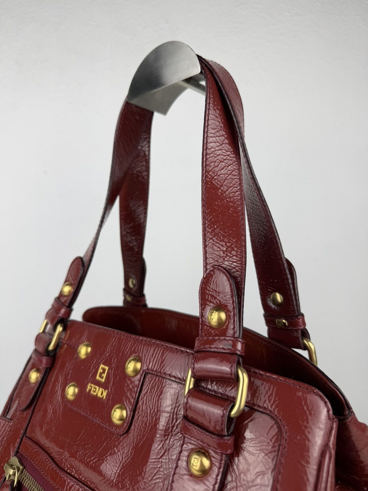 Fendi crinkled patent leather de jour handbag large