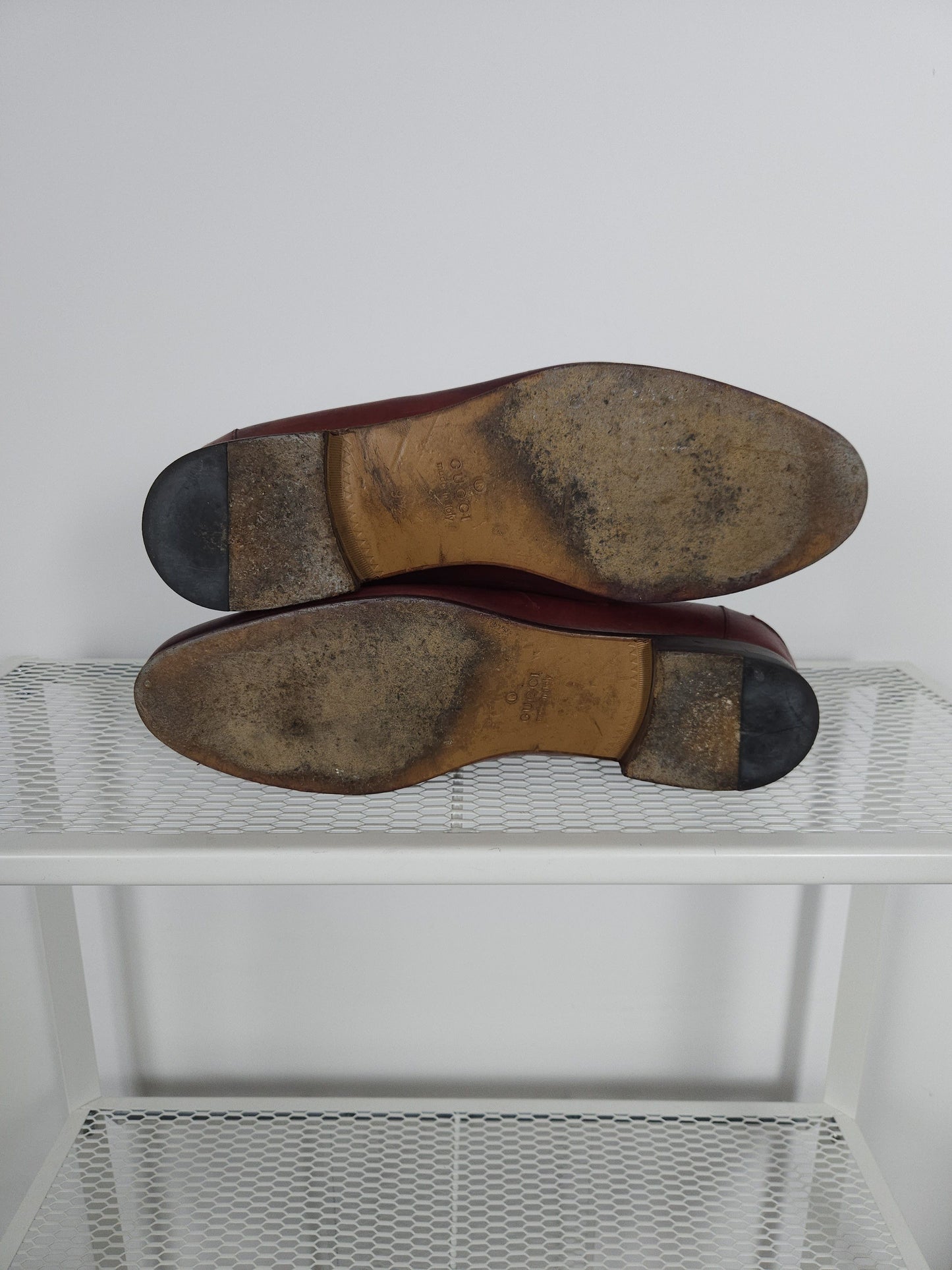 Gucci leather horsebit loafers in distressed red