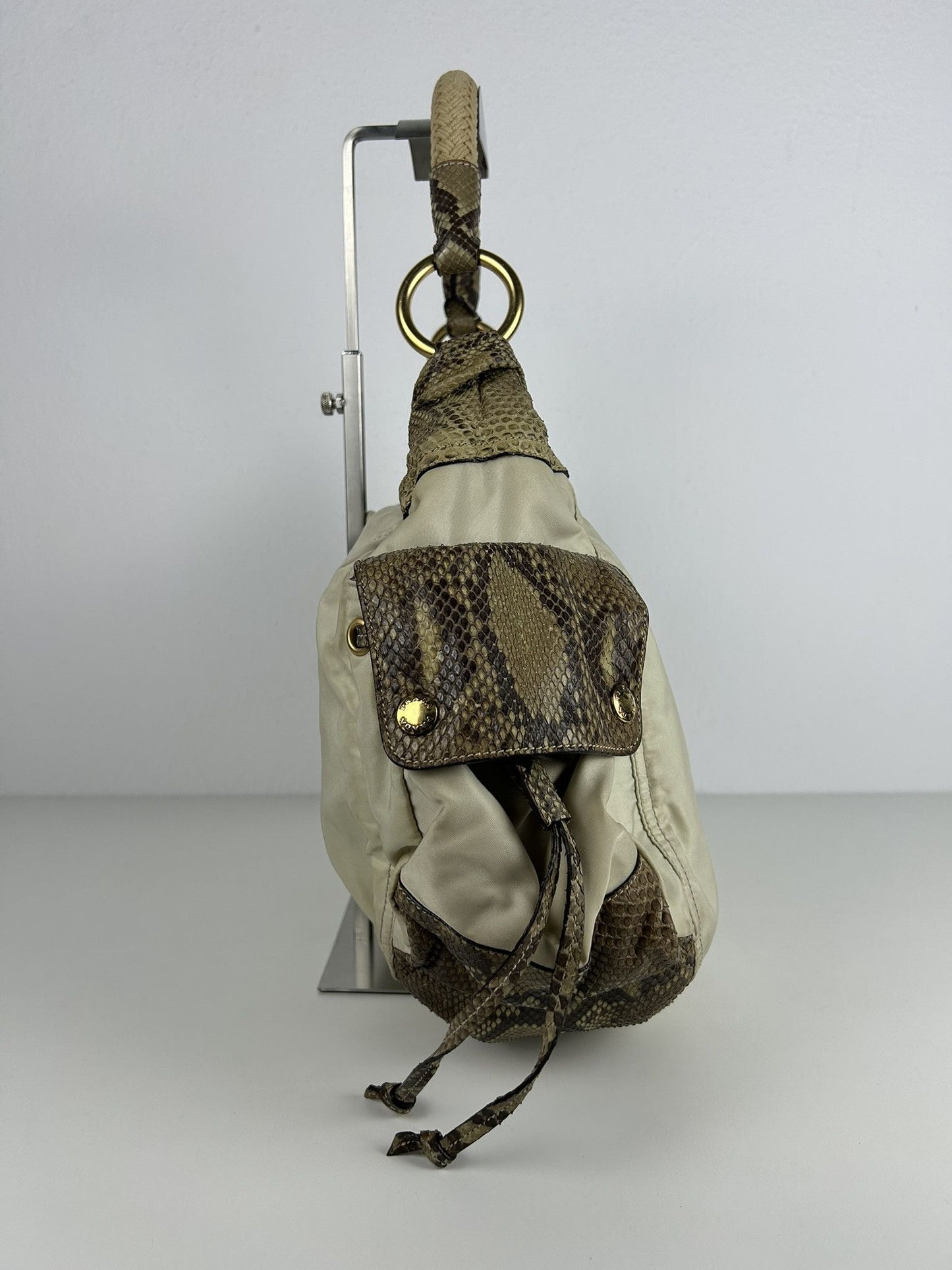 Prada python and nylon triangle logo hobo handbag