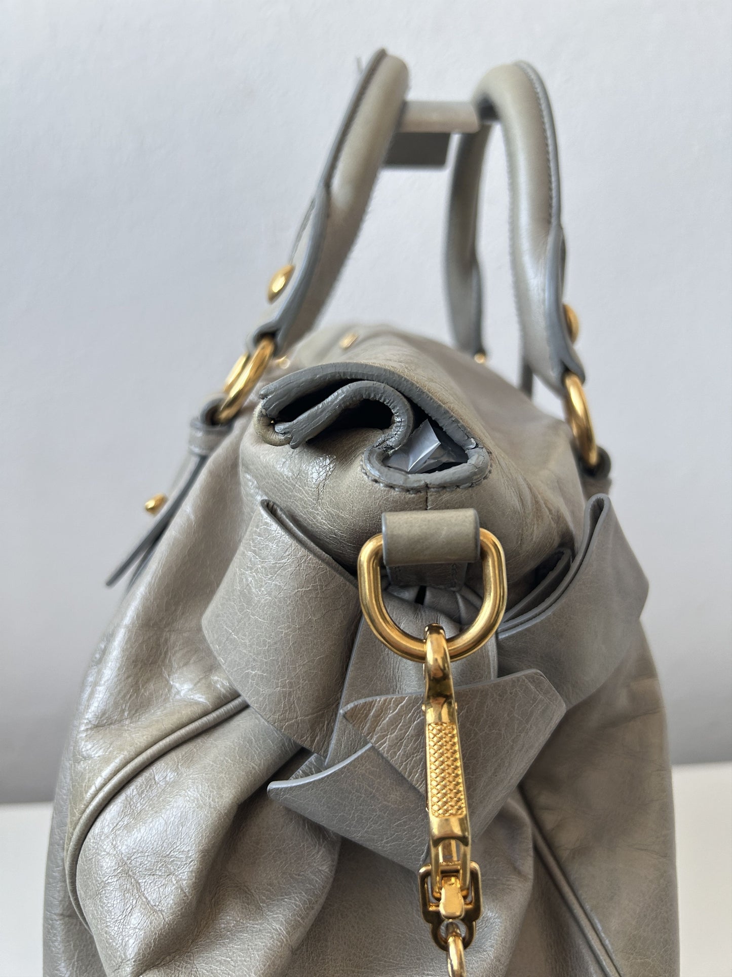 Miu miu vitello bow bag in blueish gray
