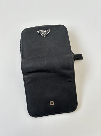 Prada nylon and saffiano leather triangle logo zip wallet
