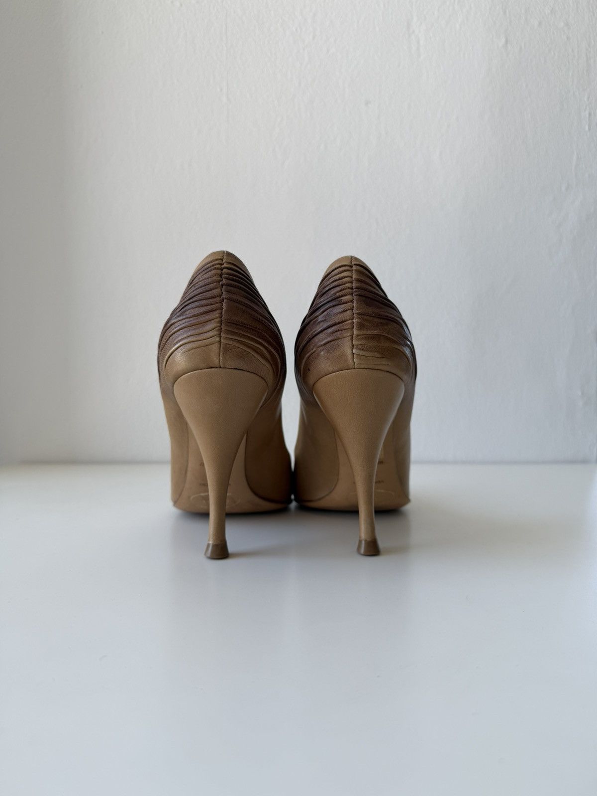 Prada pleated leather open toe pumps