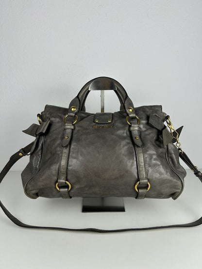 Miu miu vitello bow bag in gray with locket