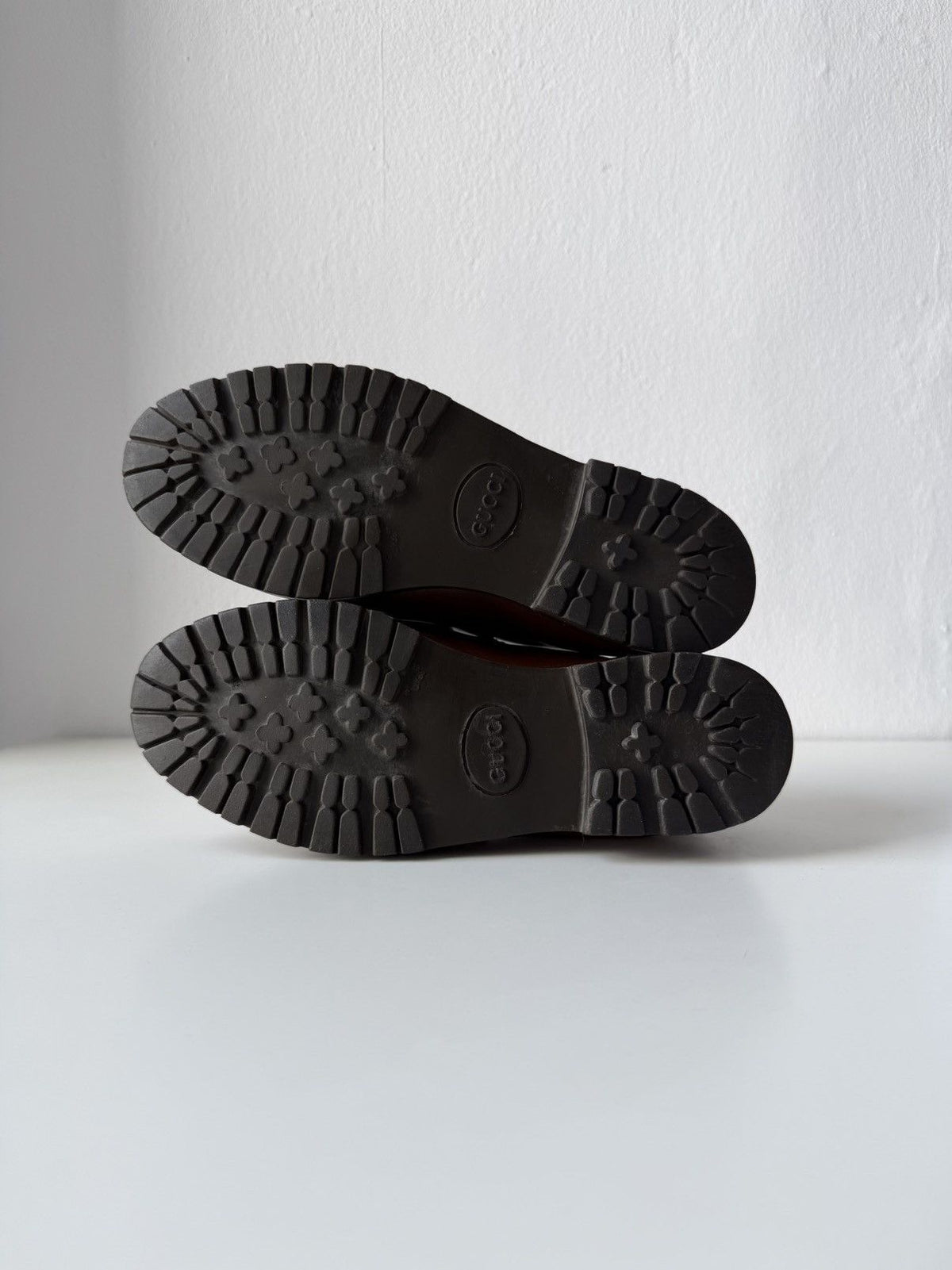 Gucci leather horsebit loafers on a thick notched sole