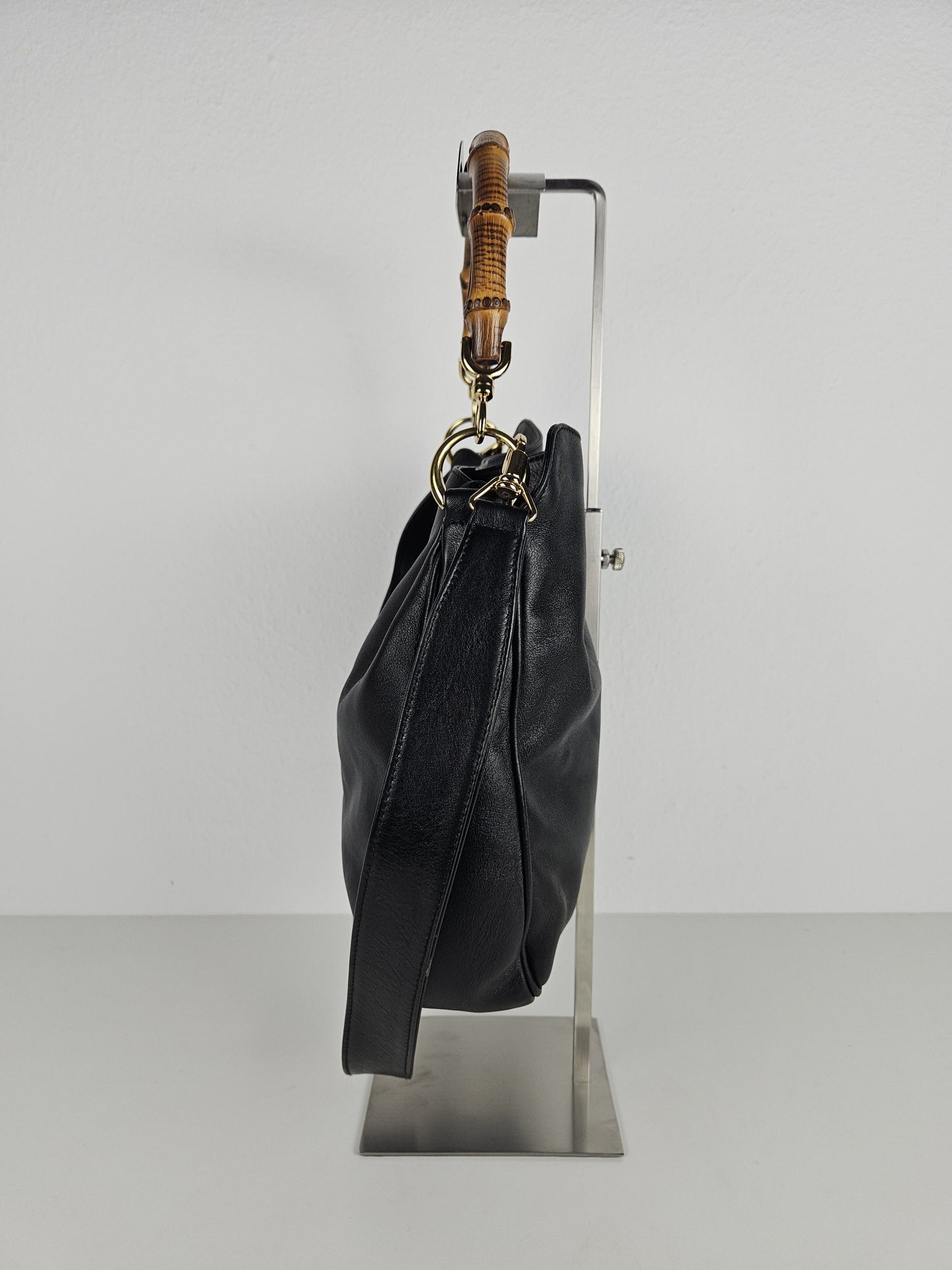 Vintage 80s gucci bamboo top handle calf leather handbag