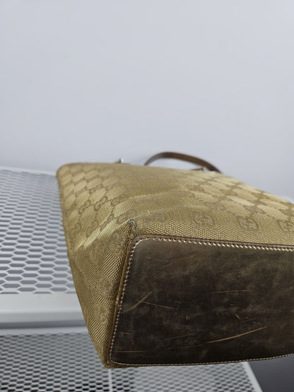 Vintage y2k Gucci gg monogram canvas gold tote bag