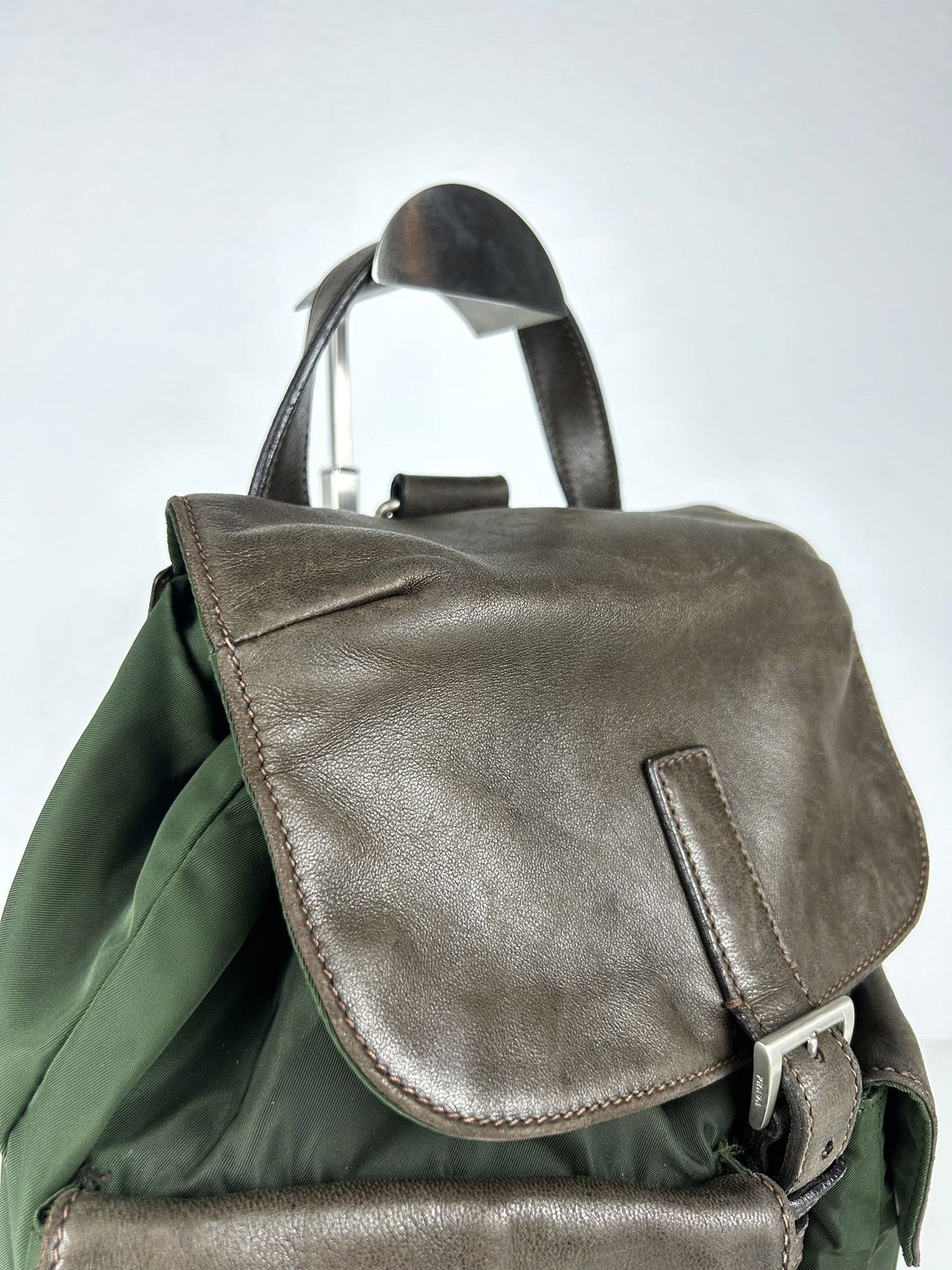 Vintage Prada nylon and leather triangle logo cargo backpack