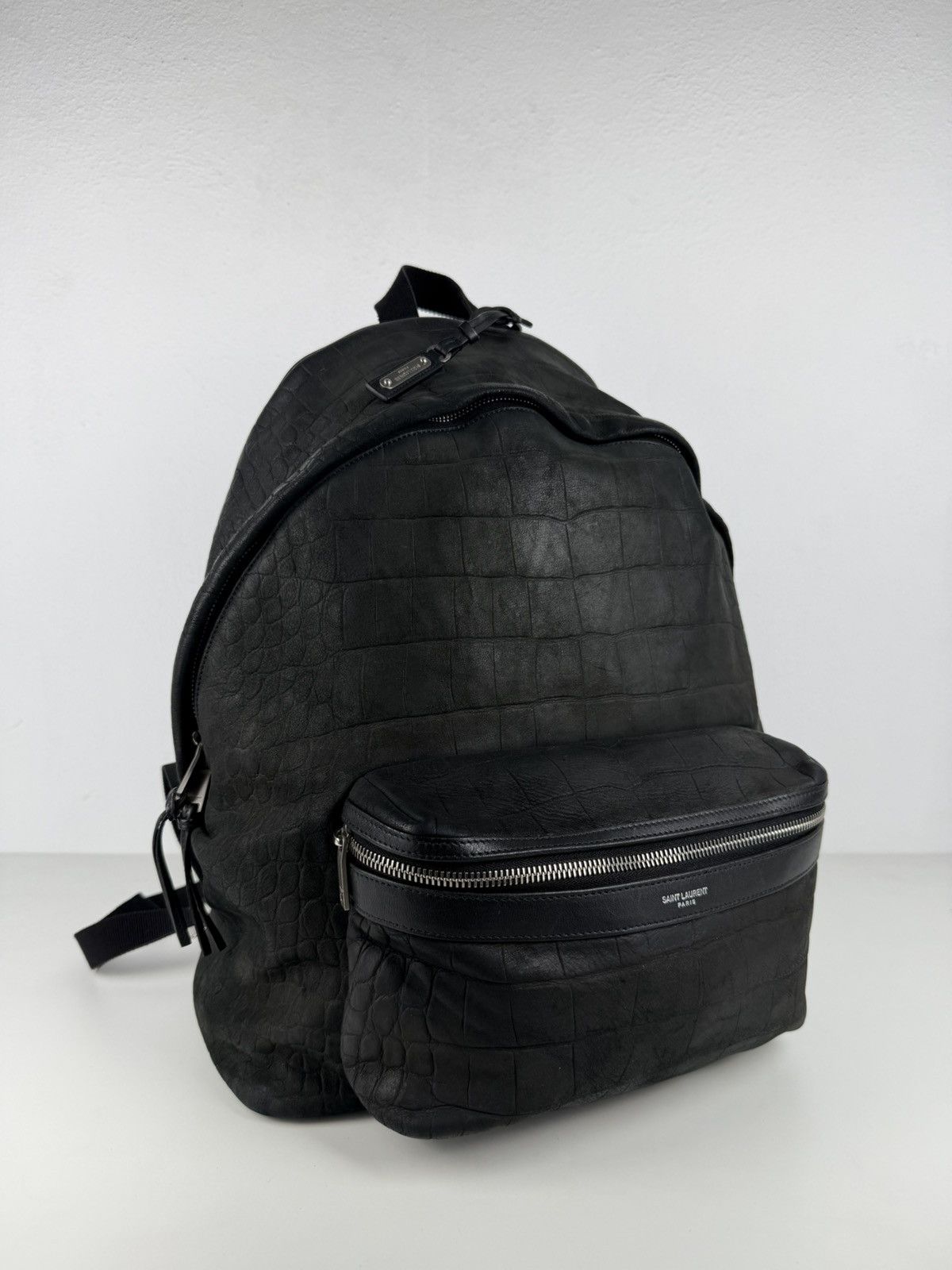 2021 Saint Laurent croc embossed leather city backpack