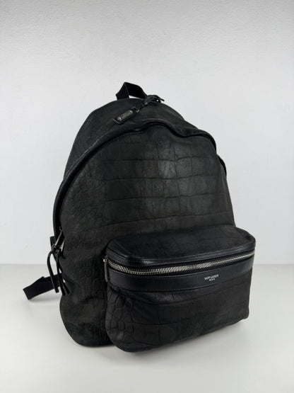 2021 Saint Laurent croc embossed leather city backpack
