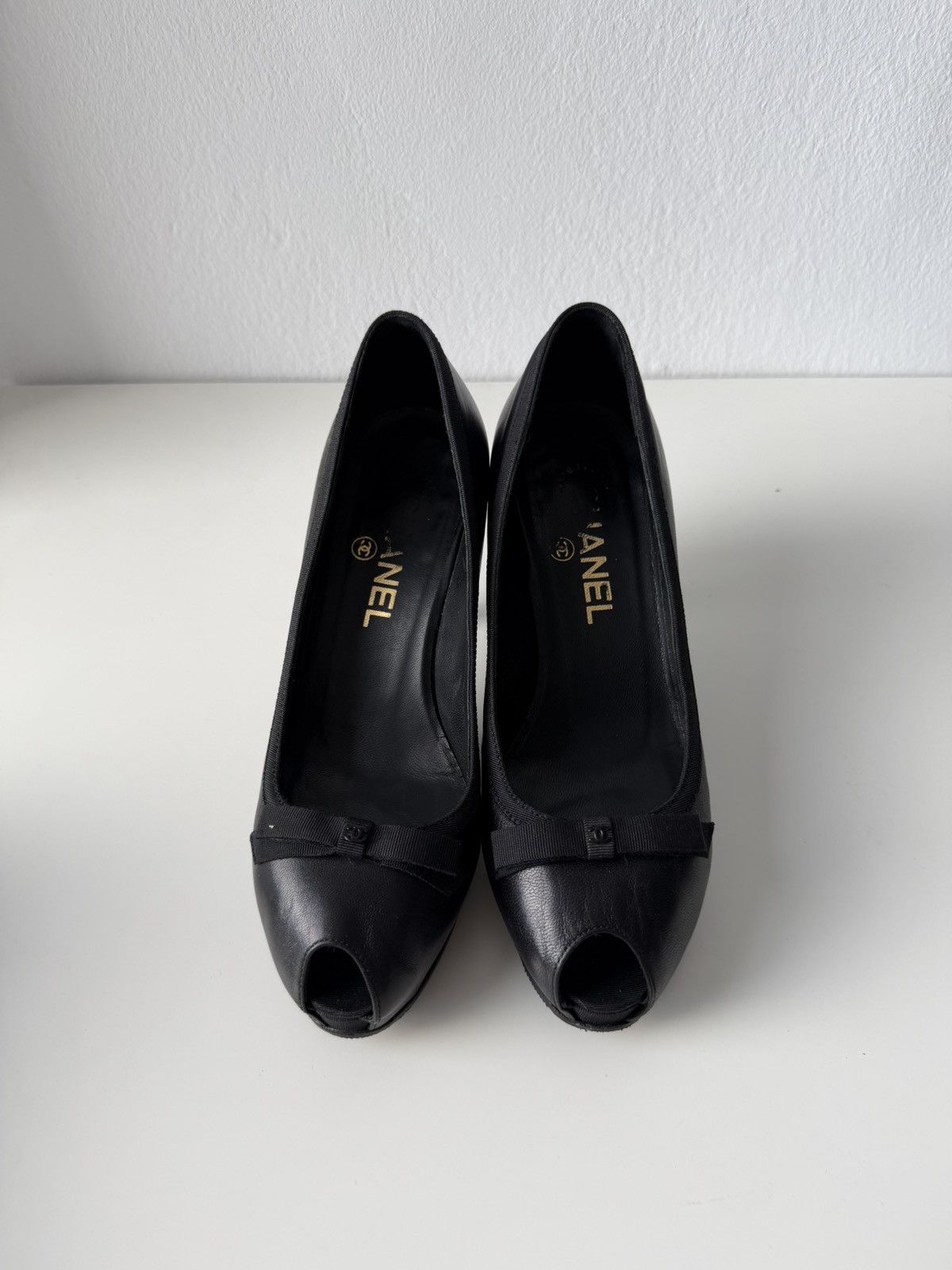 Chanel open toe pumps with bow