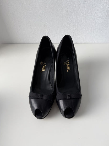 Chanel open toe pumps with bow