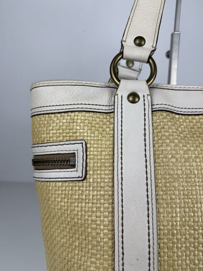 Coach legacy raffia and leather tote bag