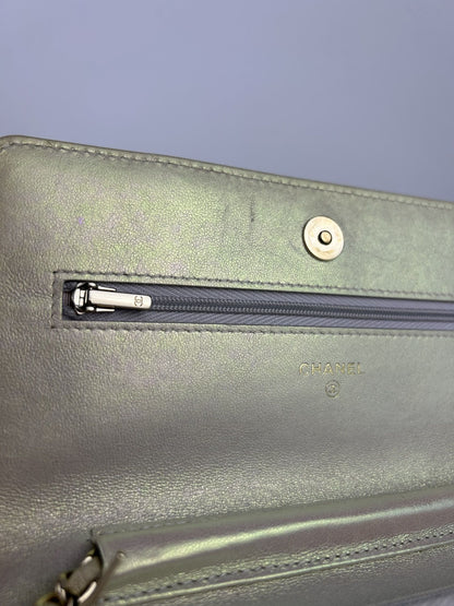 2020 Chanel gold metallic matelasse wallet on chain