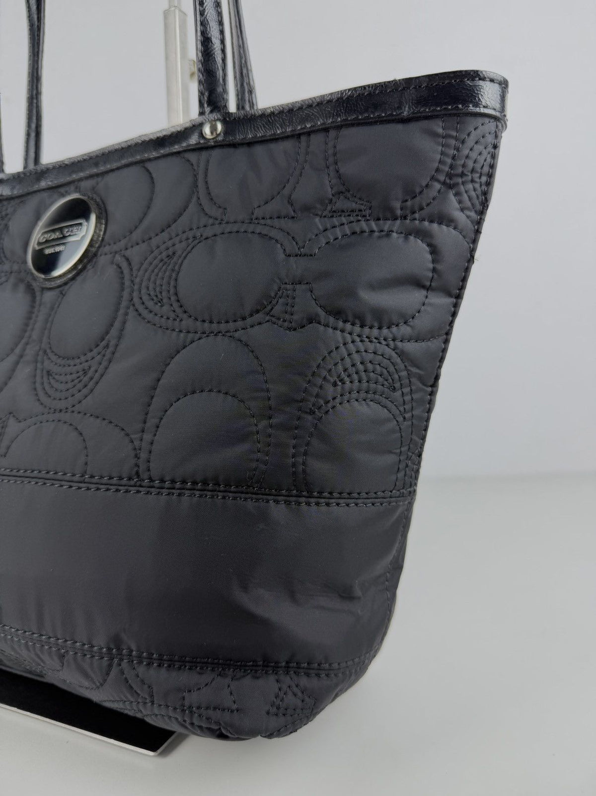 Coach signature quilted nylon and patent leather tote