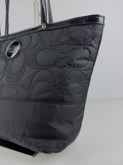 Coach signature quilted nylon and patent leather tote