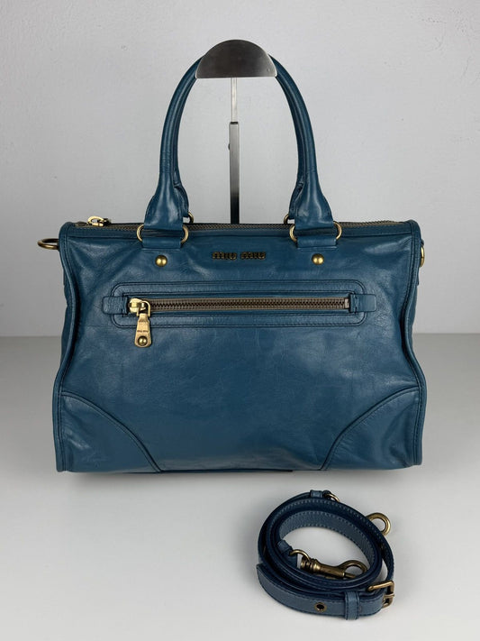 Miu miu vitello lux top zip handbag in turquoise