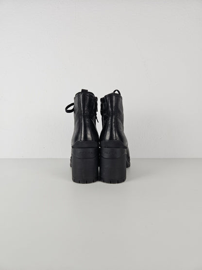 Prada lace up block heel notched sole ankle boots