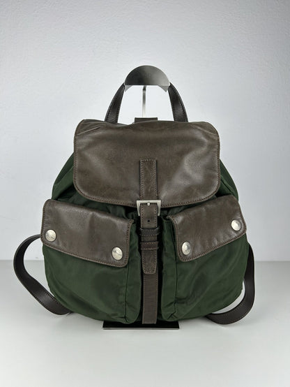 Vintage Prada nylon and leather triangle logo cargo backpack