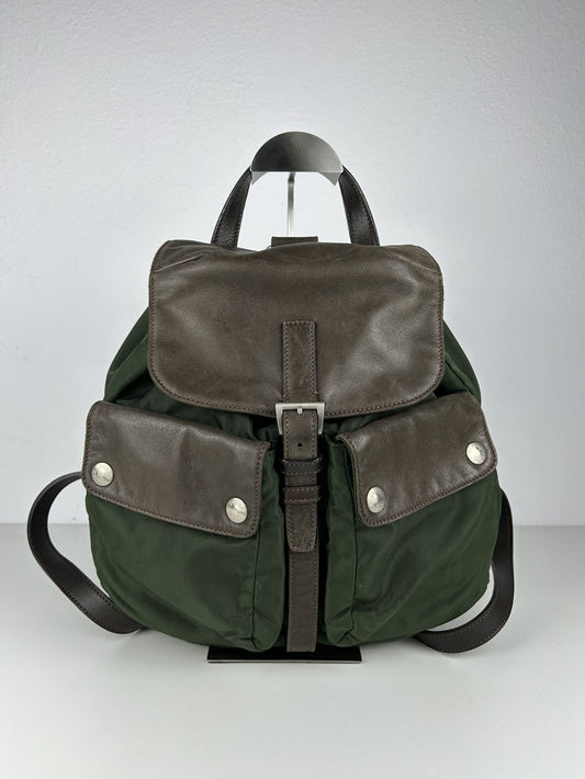 Vintage Prada nylon and leather triangle logo cargo backpack