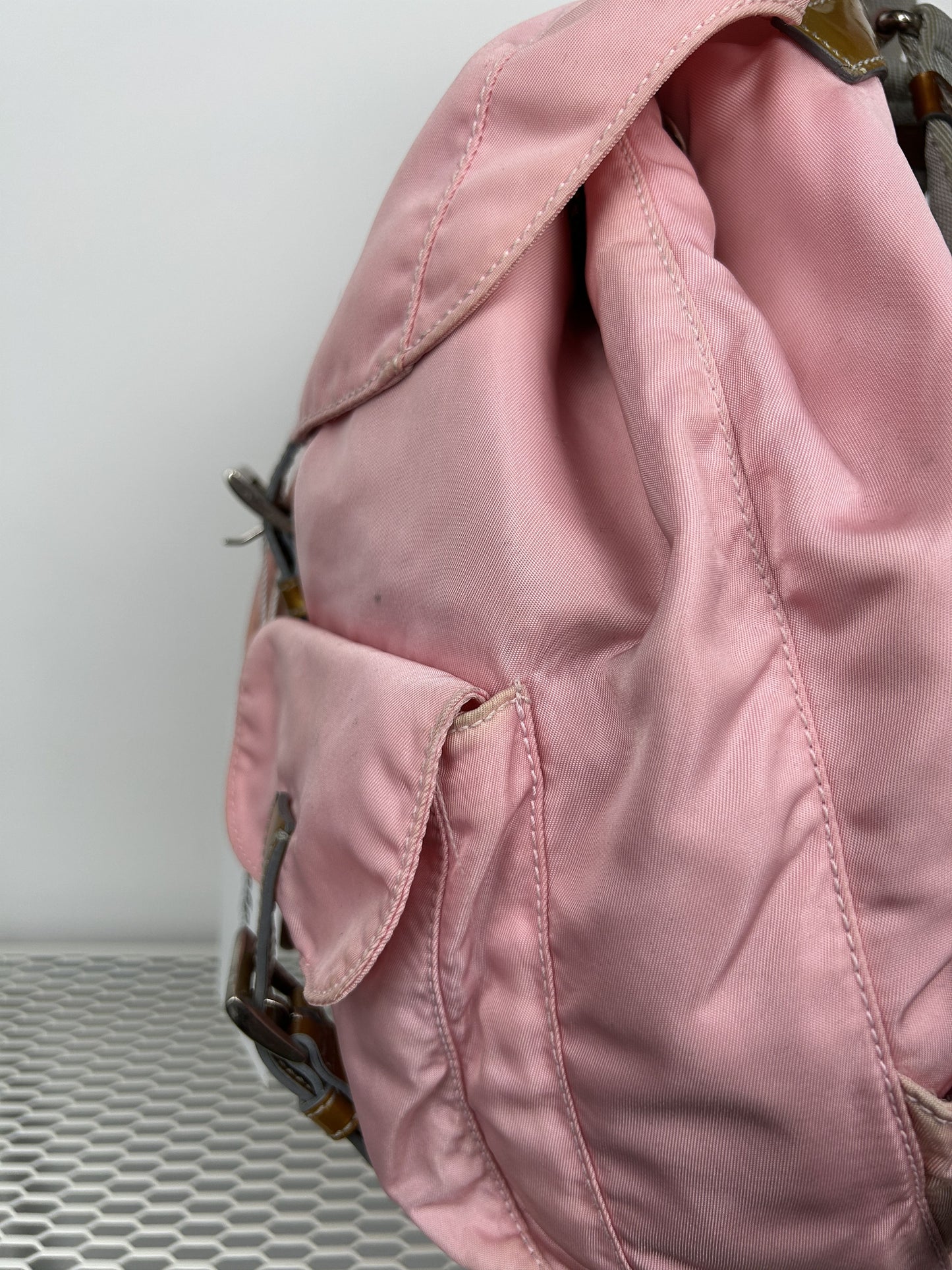Prada nylon triangle logo pink backpack