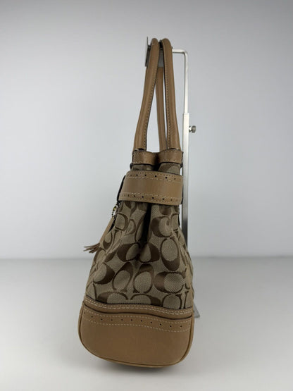 Coach signature leather canvas tassel tote bag