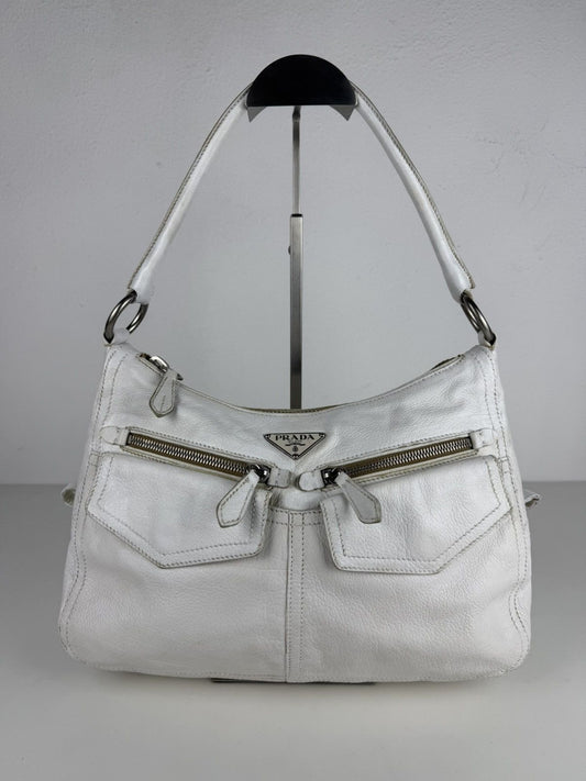 Vintage prada leather triangle logo multipocket hobo shoulder bag